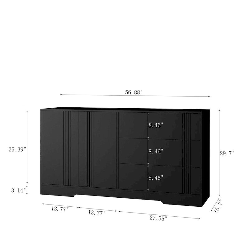 Buffet avec 3 tiroirs et 2 placards, Noir