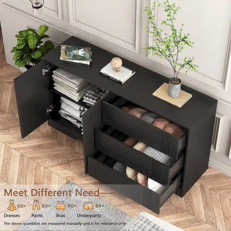 Buffet avec 3 tiroirs et 2 placards, Noir