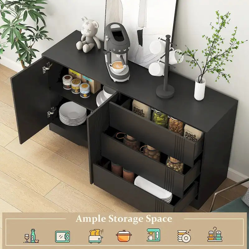 Buffet avec 3 tiroirs et 2 placards, Noir