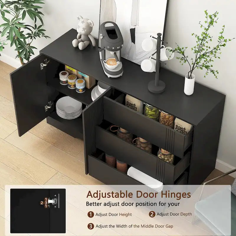 Buffet avec 3 tiroirs et 2 placards, Noir