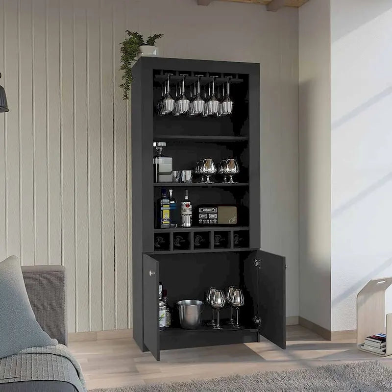 Meuble bar pour cuisine, salle à manger et salon, noir