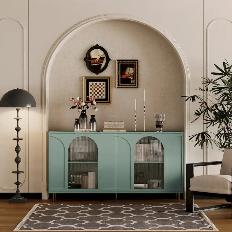Buffet Laqué en Bois avec 4 Portes Vitrées, Enfilade