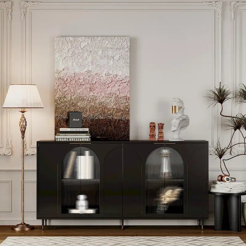 Buffet Laqué en Bois avec 4 Portes Vitrées, Enfilade