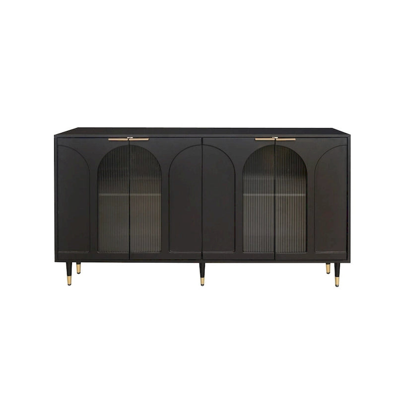 Buffet Laqué en Bois avec 4 Portes Vitrées, Enfilade