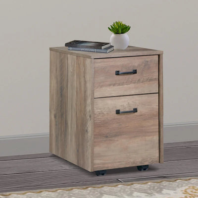 Rustic Oak Mobile File Cabinet with Two Drawers