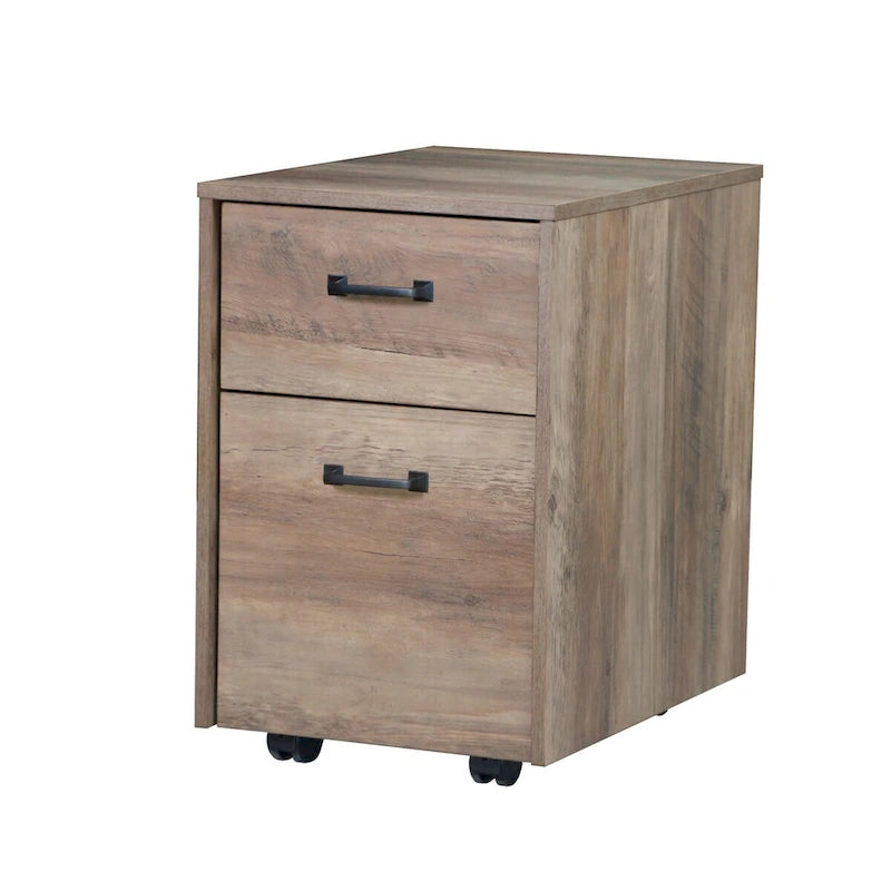 Meuble de rangement mobile en chêne rustique à deux tiroirs