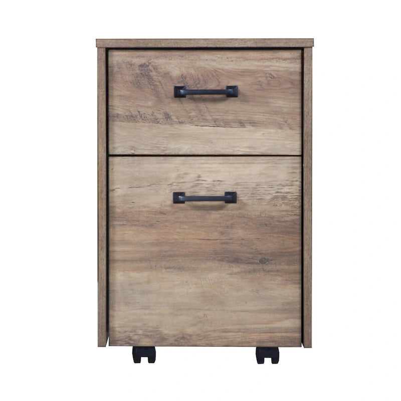 Meuble de rangement mobile en chêne rustique à deux tiroirs