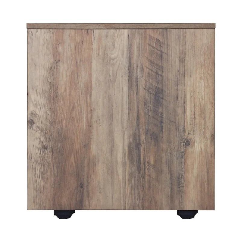 Meuble de rangement mobile en chêne rustique à deux tiroirs