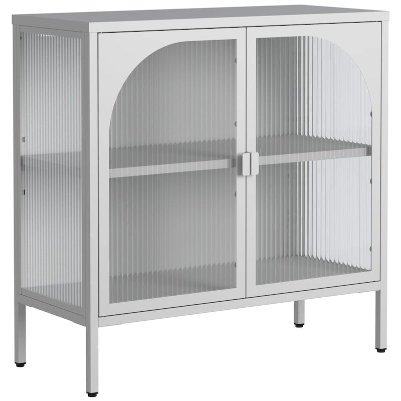 Meuble bahut en métal avec 2 portes vitrées et étagères réglables