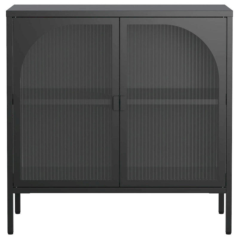 Meuble bahut en métal avec 2 portes vitrées et étagères réglables