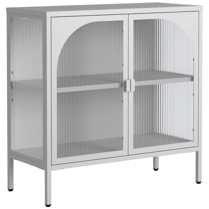 Meuble bahut en métal avec 2 portes vitrées et étagères réglables