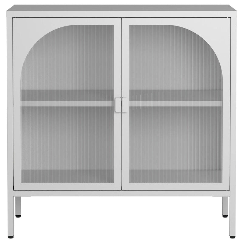 Meuble bahut en métal avec 2 portes vitrées et étagères réglables