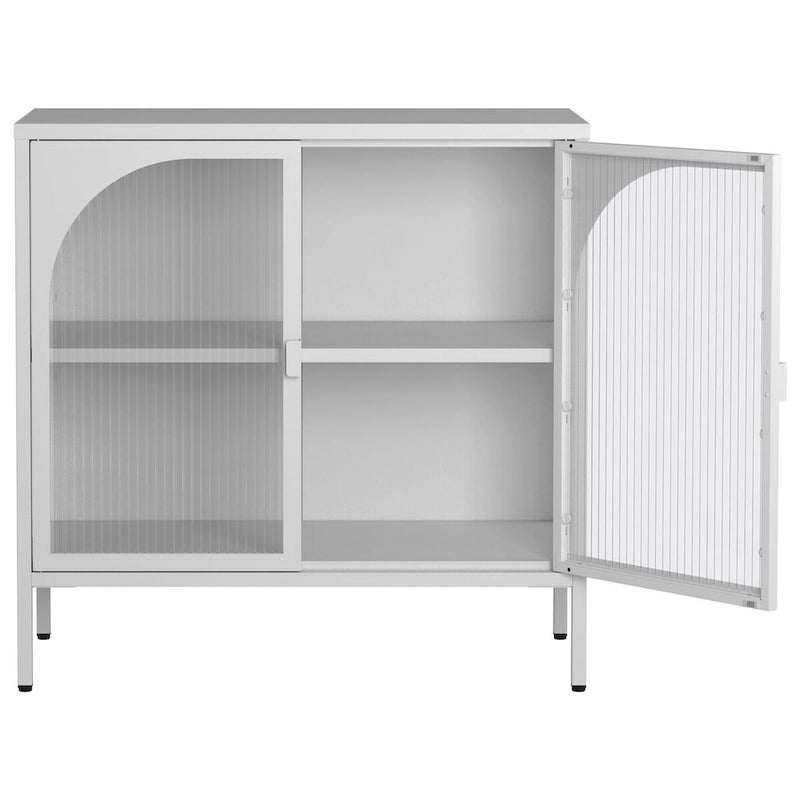 Meuble bahut en métal avec 2 portes vitrées et étagères réglables