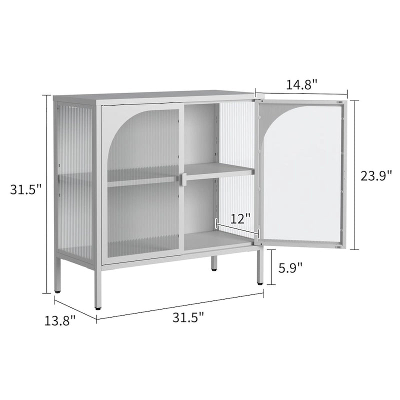 Meuble bahut en métal avec 2 portes vitrées et étagères réglables