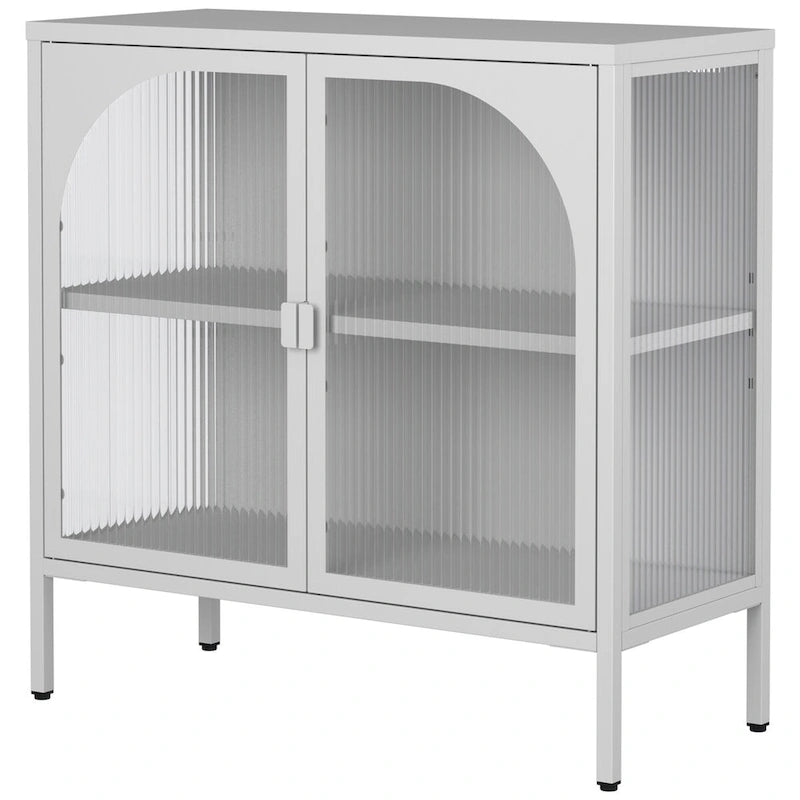Meuble bahut en métal avec 2 portes vitrées et étagères réglables