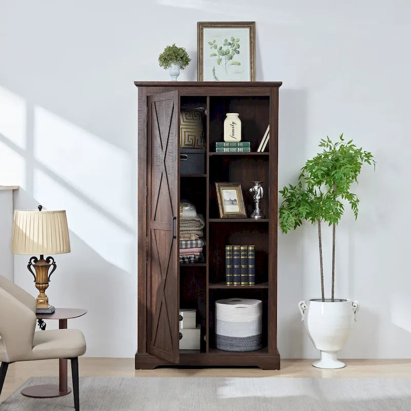 Armoire de rangement rustique avec portes coulissantes façon grange et étagères réglables