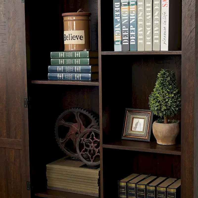 Armoire de rangement rustique avec portes coulissantes façon grange et étagères réglables