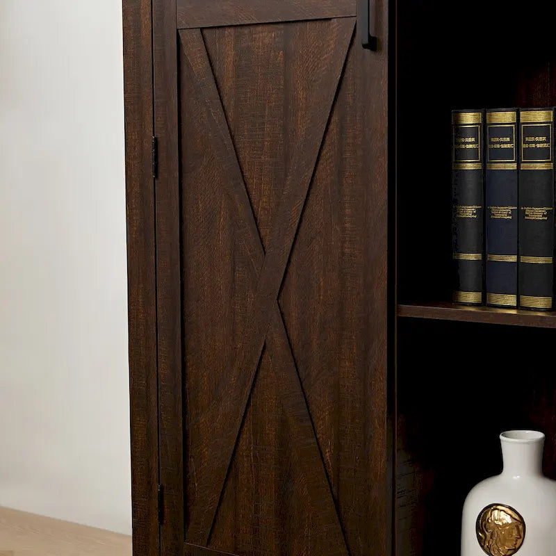 Armoire de rangement rustique avec portes coulissantes façon grange et étagères réglables