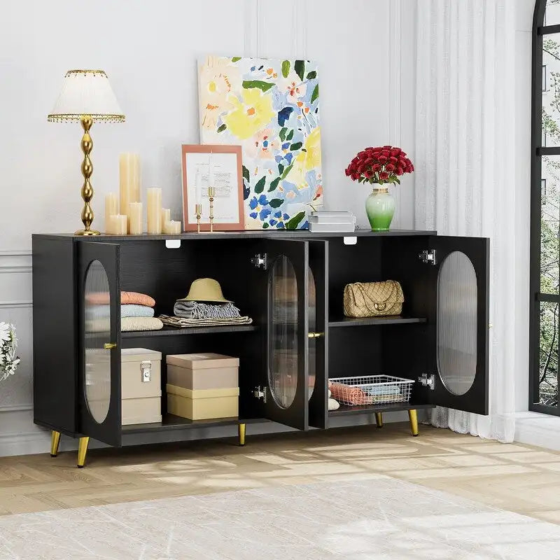 Bahut/buffet en bois moderne minimaliste avec 4 portes en acrylique et étagères réglables