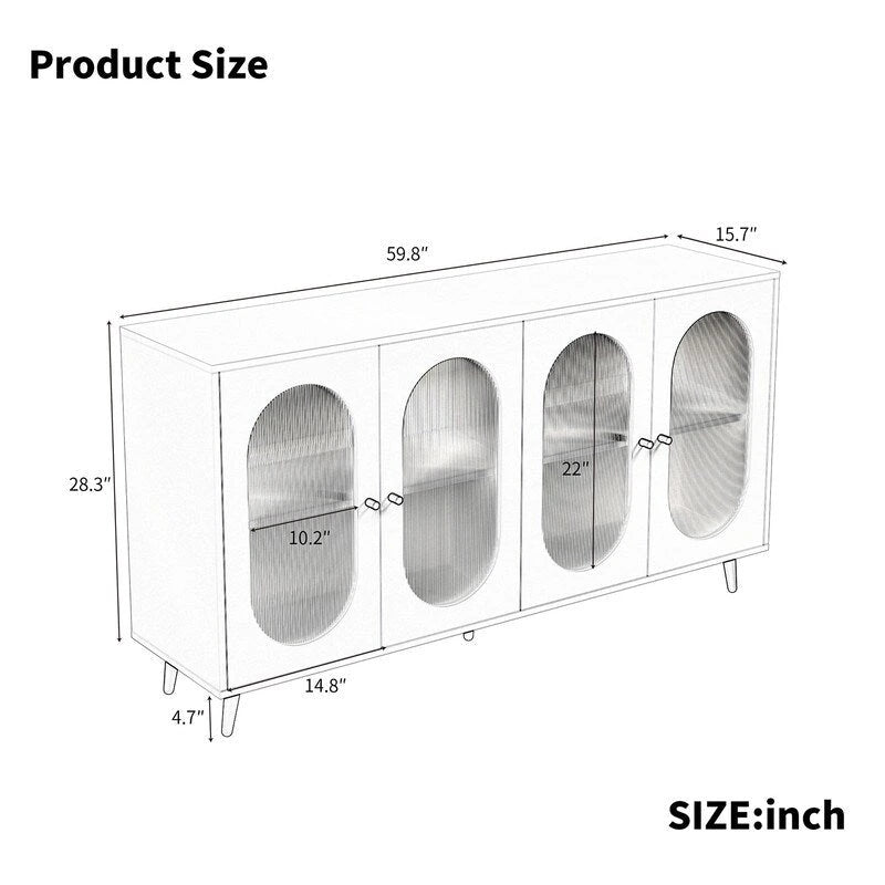 Bahut/buffet en bois moderne minimaliste avec 4 portes en acrylique et étagères réglables