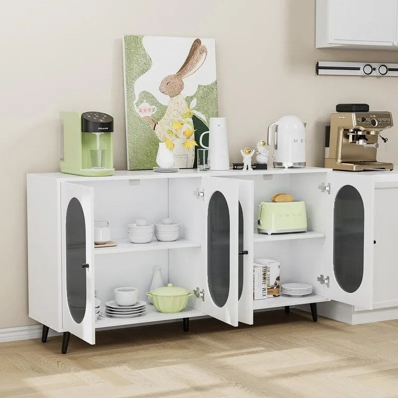 Bahut/buffet en bois moderne minimaliste avec 4 portes en acrylique et étagères réglables