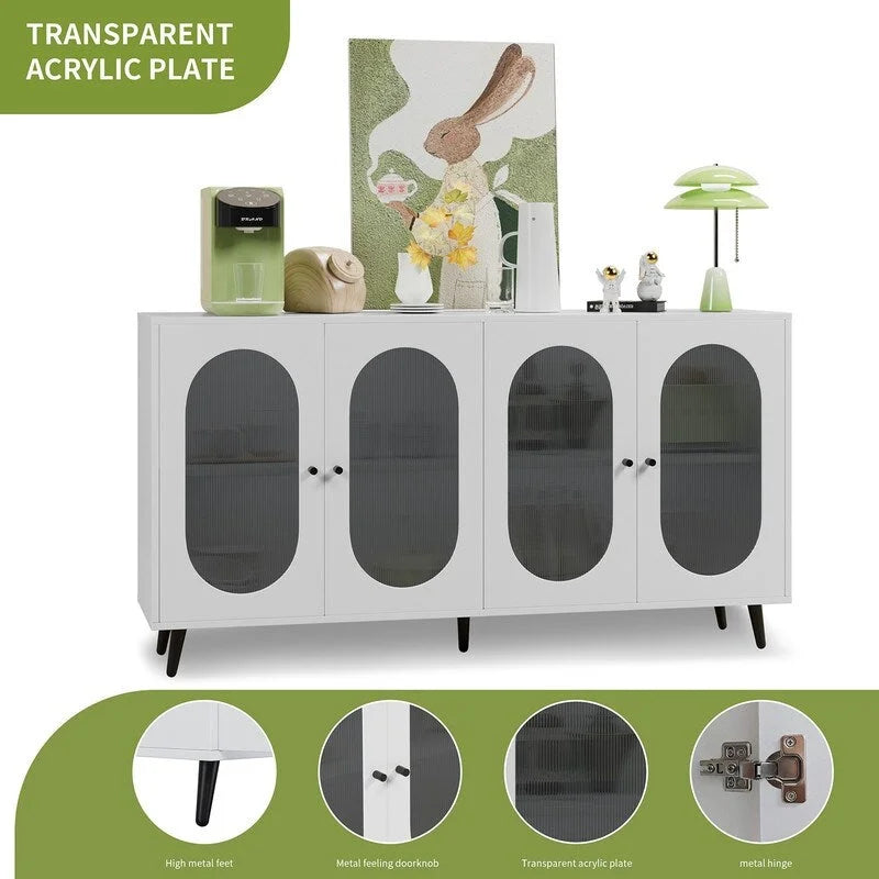 Bahut/buffet en bois moderne minimaliste avec 4 portes en acrylique et étagères réglables