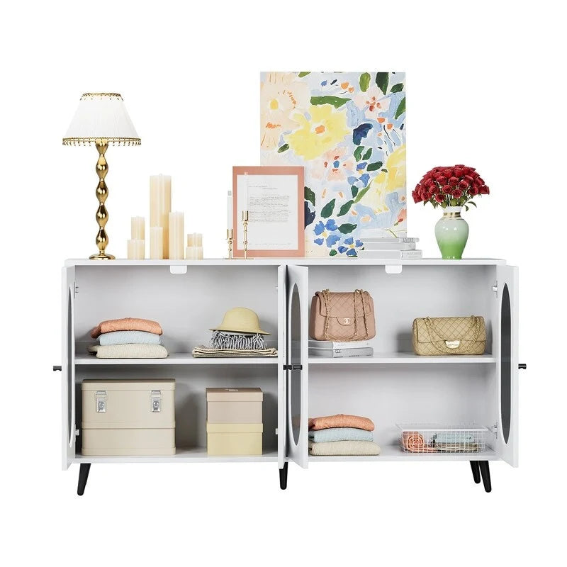 Bahut/buffet en bois moderne minimaliste avec 4 portes en acrylique et étagères réglables
