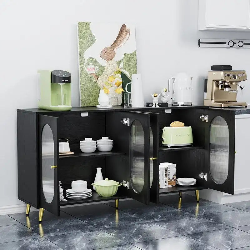 Bahut/buffet en bois moderne minimaliste avec 4 portes en acrylique et étagères réglables