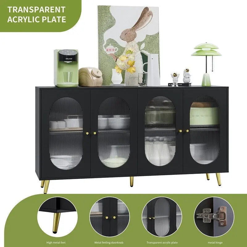 Bahut/buffet en bois moderne minimaliste avec 4 portes en acrylique et étagères réglables