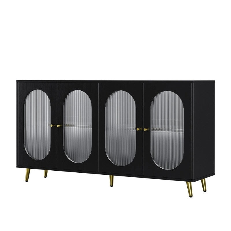 Bahut/buffet en bois moderne minimaliste avec 4 portes en acrylique et étagères réglables