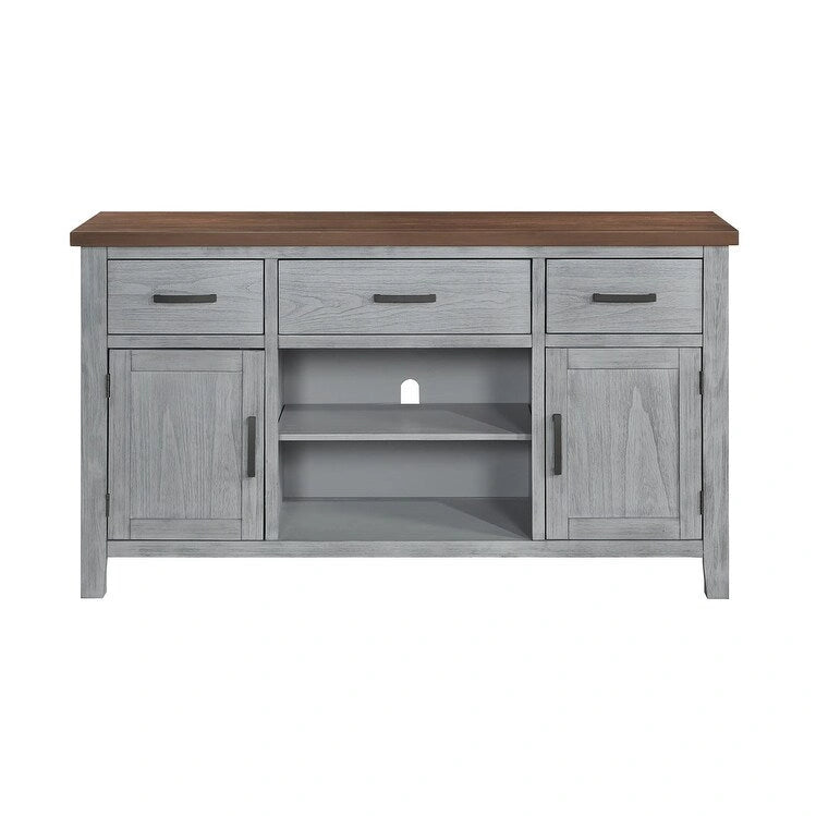 Vaisselier-buffet bicolore en bois avec tiroirs et étagères ouvertes