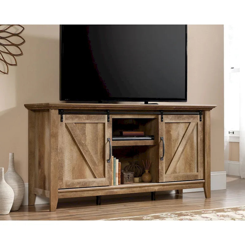 Buffet TV style Farmhouse moderne avec portes coulissantes façon grange