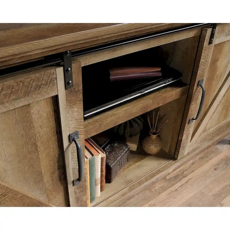 Buffet TV style Farmhouse moderne avec portes coulissantes façon grange