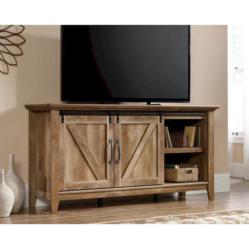 Buffet TV style Farmhouse moderne avec portes coulissantes façon grange