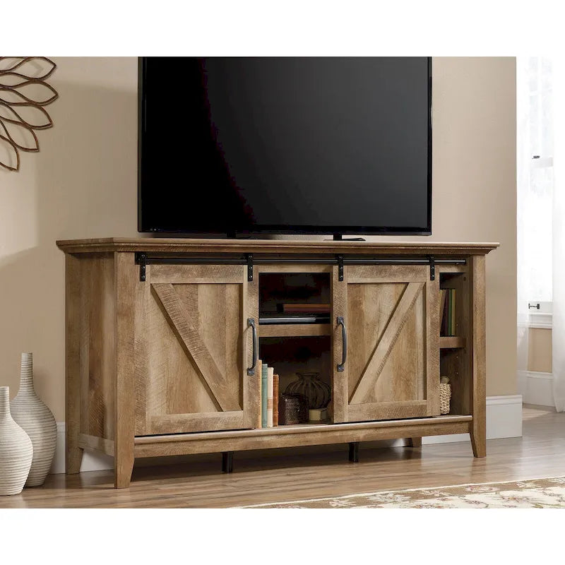 Buffet TV style Farmhouse moderne avec portes coulissantes façon grange