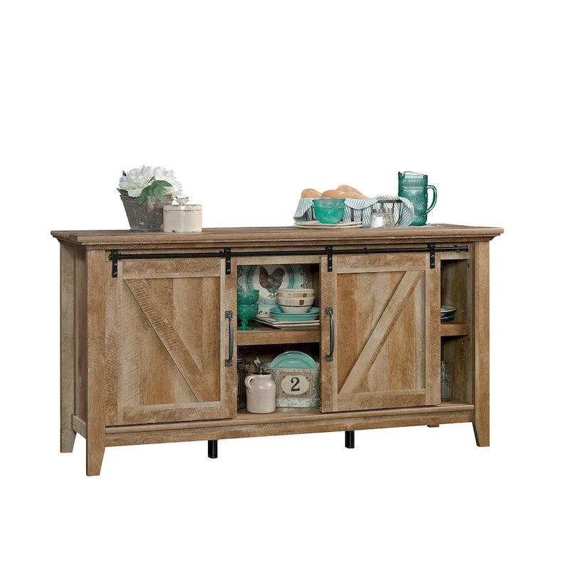 Buffet TV style Farmhouse moderne avec portes coulissantes façon grange