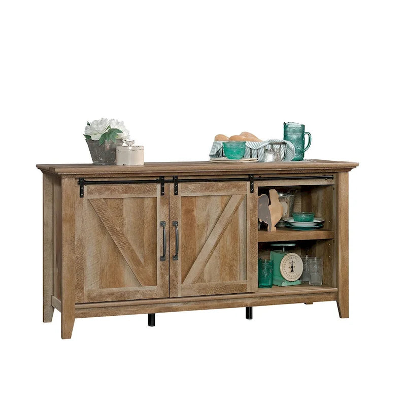 Buffet TV style Farmhouse moderne avec portes coulissantes façon grange
