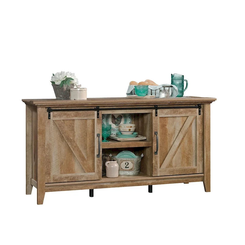 Buffet TV style Farmhouse moderne avec portes coulissantes façon grange