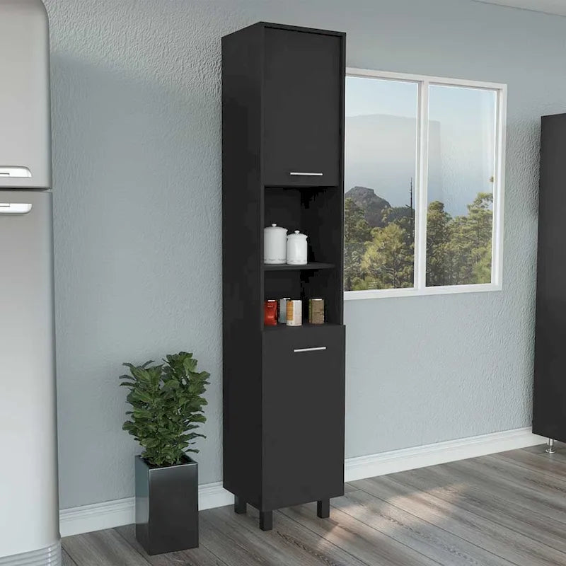 Meuble de garde-manger avec trois étagères intérieures, finition blanche