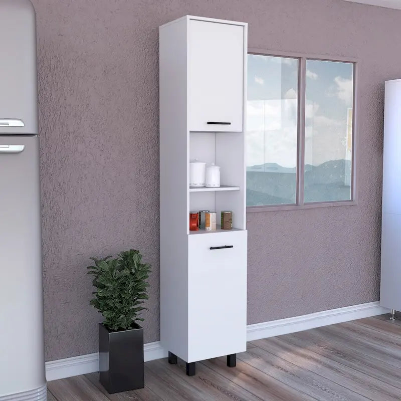 Meuble de garde-manger avec trois étagères intérieures, finition blanche