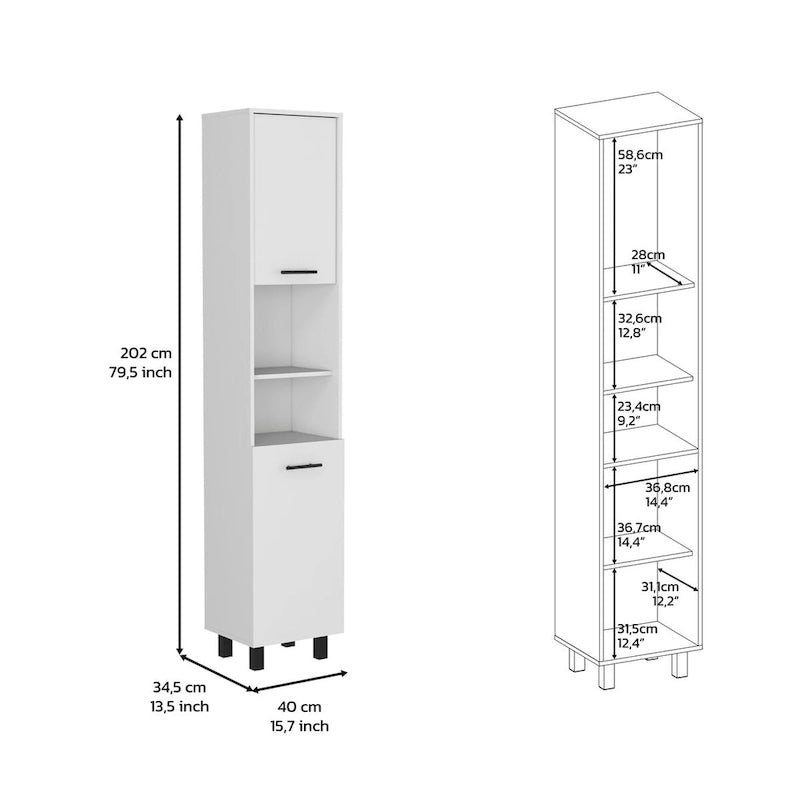 Meuble de garde-manger avec trois étagères intérieures, finition blanche