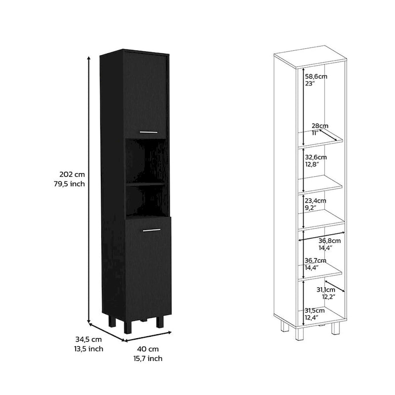 Meuble de garde-manger avec trois étagères intérieures, finition blanche