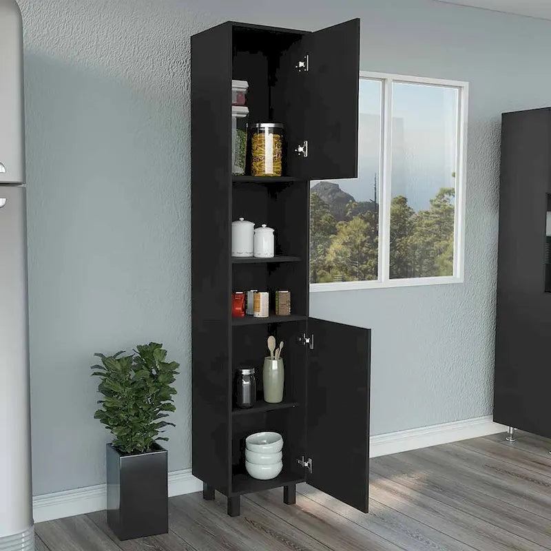 Meuble de garde-manger avec trois étagères intérieures, finition blanche