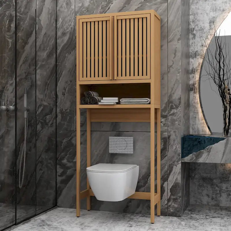 Étagère de rangement autoportante pour toilettes, salle de bain et buanderie, couleur naturelle