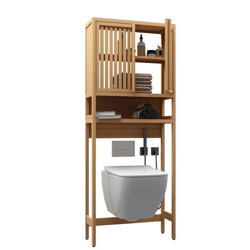 Étagère de rangement autoportante pour toilettes, salle de bain et buanderie, couleur naturelle