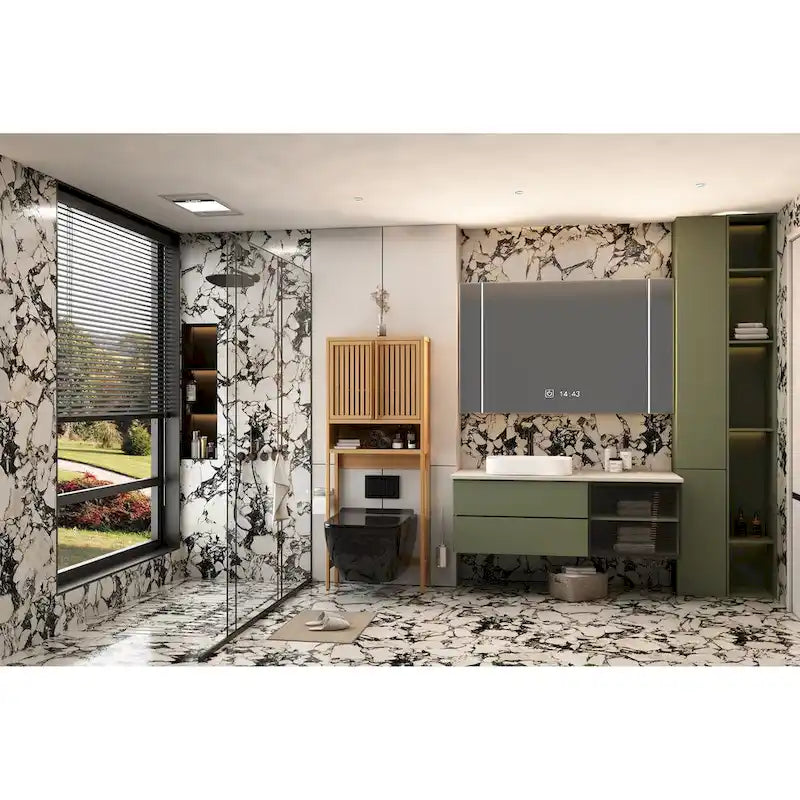 Étagère de rangement autoportante pour toilettes, salle de bain et buanderie, couleur naturelle