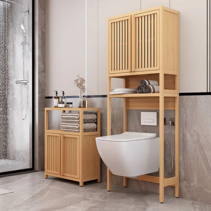 Étagère de rangement autoportante pour toilettes, salle de bain et buanderie, couleur naturelle