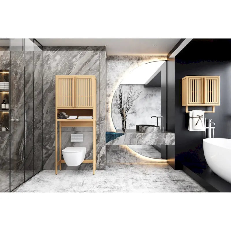 Étagère de rangement autoportante pour toilettes, salle de bain et buanderie, couleur naturelle
