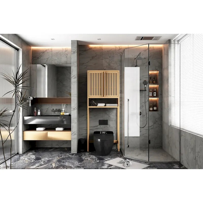 Étagère de rangement autoportante pour toilettes, salle de bain et buanderie, couleur naturelle