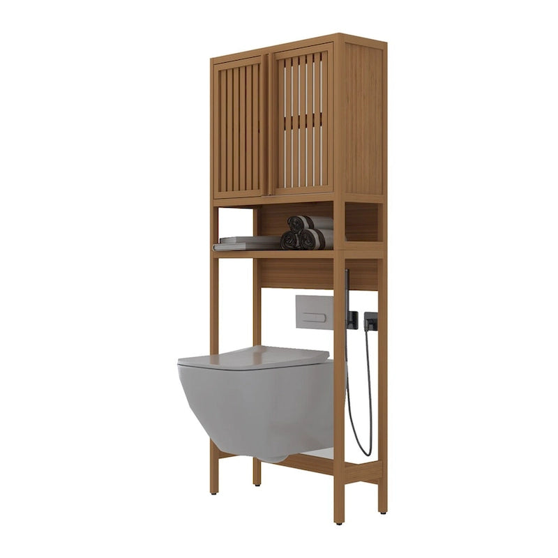 Étagère de rangement autoportante pour toilettes, salle de bain et buanderie, couleur naturelle